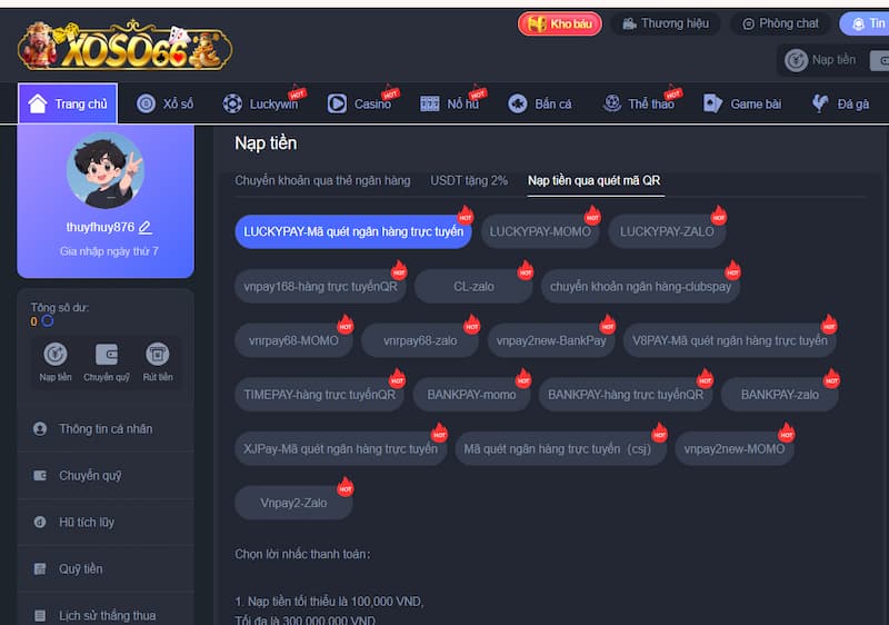 Hướng dẫn chi tiết cách nạp tiền rút tiền tại XOSO66 an toàn 2 Nạp tiền XOSO66 siêu tốc, độ an toàn cao